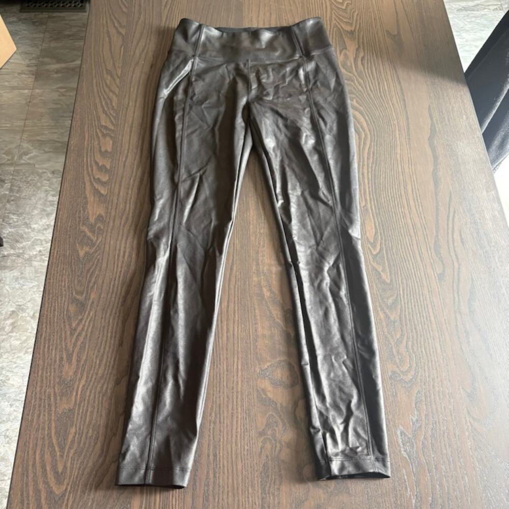 Athleta Delancey Shine Pants Black Faux Leather High Rise Womens Small